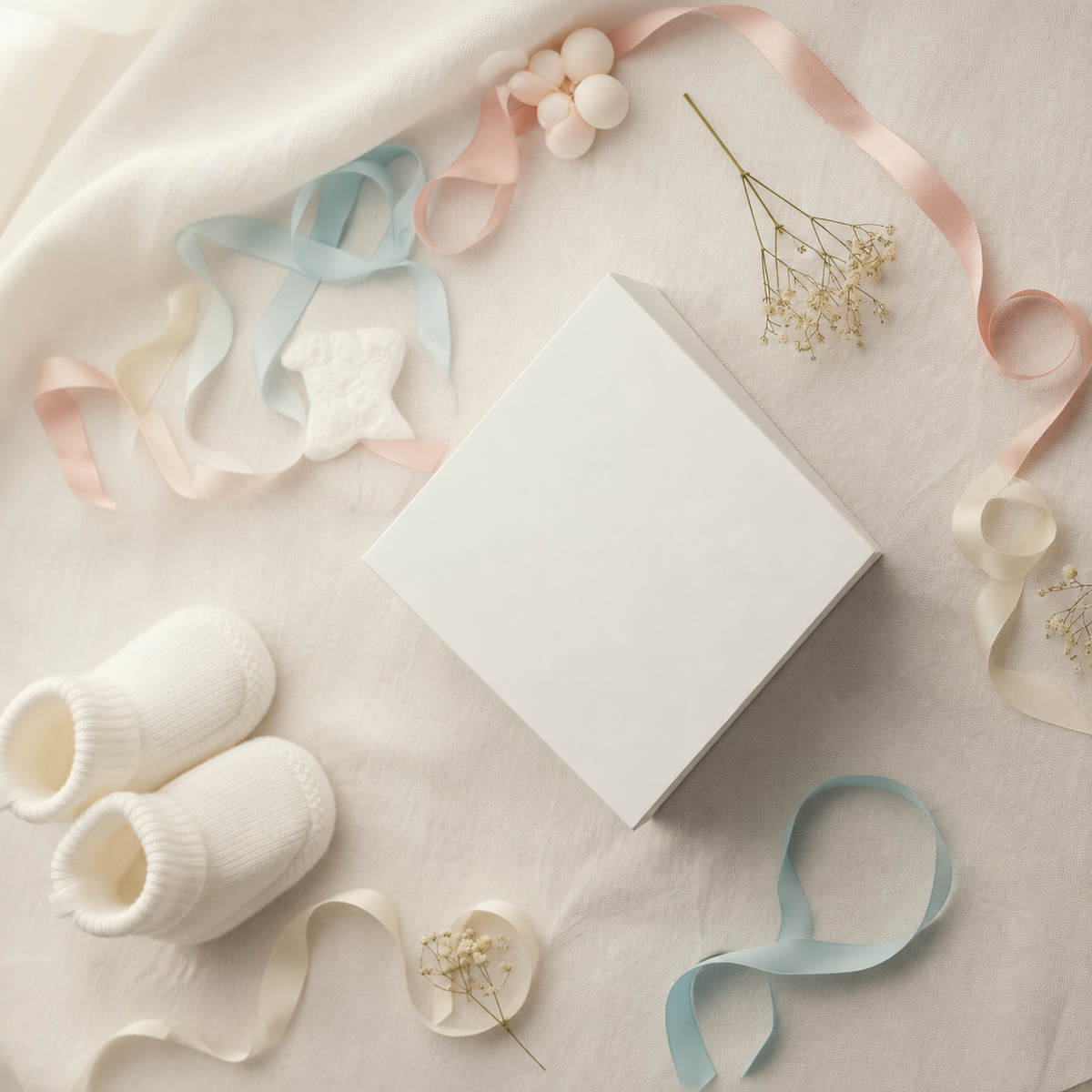 Blank white baby keepsake box ready for personalization