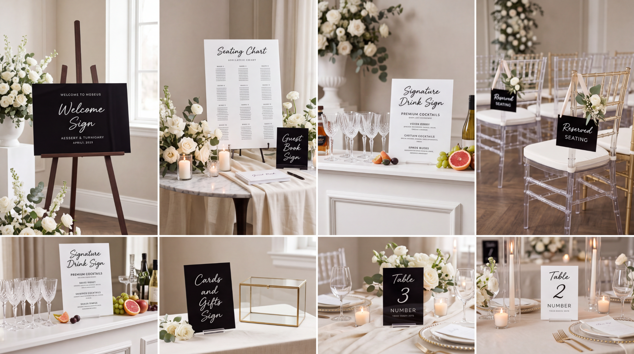 Coordinated black and white wedding details styled for The Complete Wedding Detail Suite