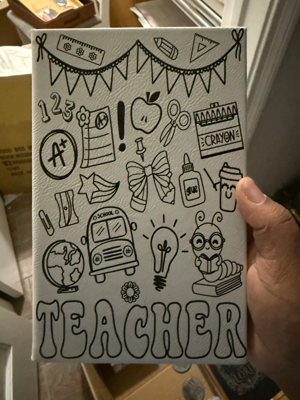 Teacher doodle engraved leatherette journal teacher gift