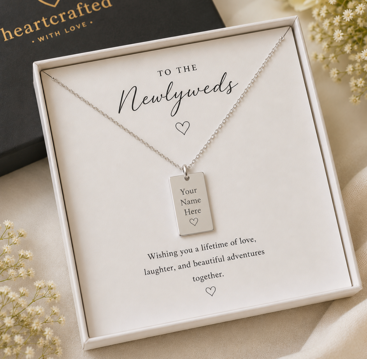 Personalized newlywed necklace engraved Your Name Here