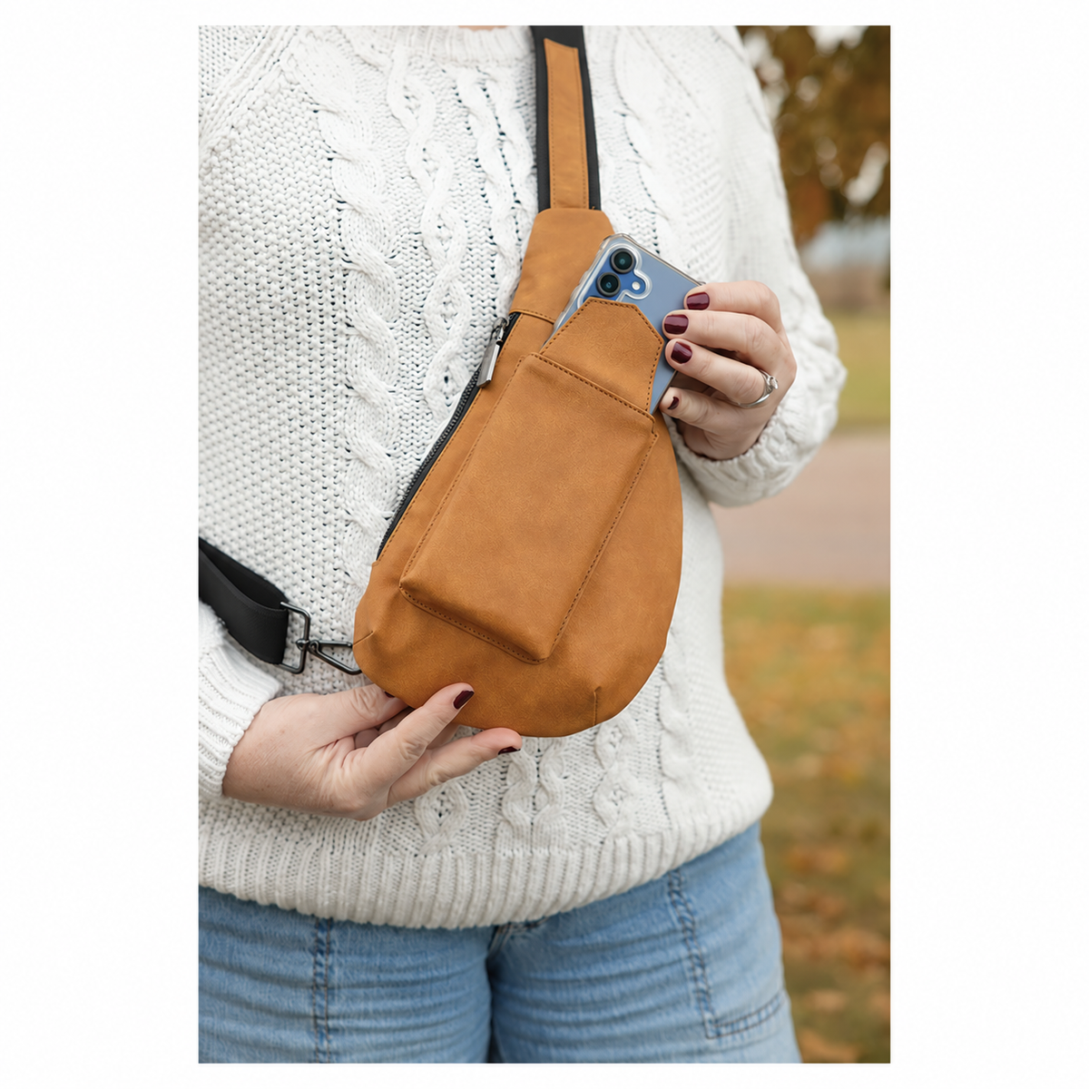 Blank leather sling bag ready for engraving