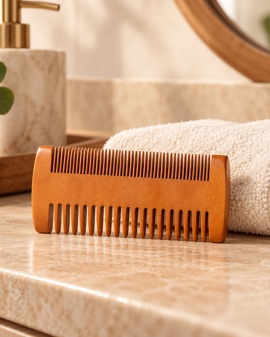 Personalized Engraved Wood Comb – portrait product view