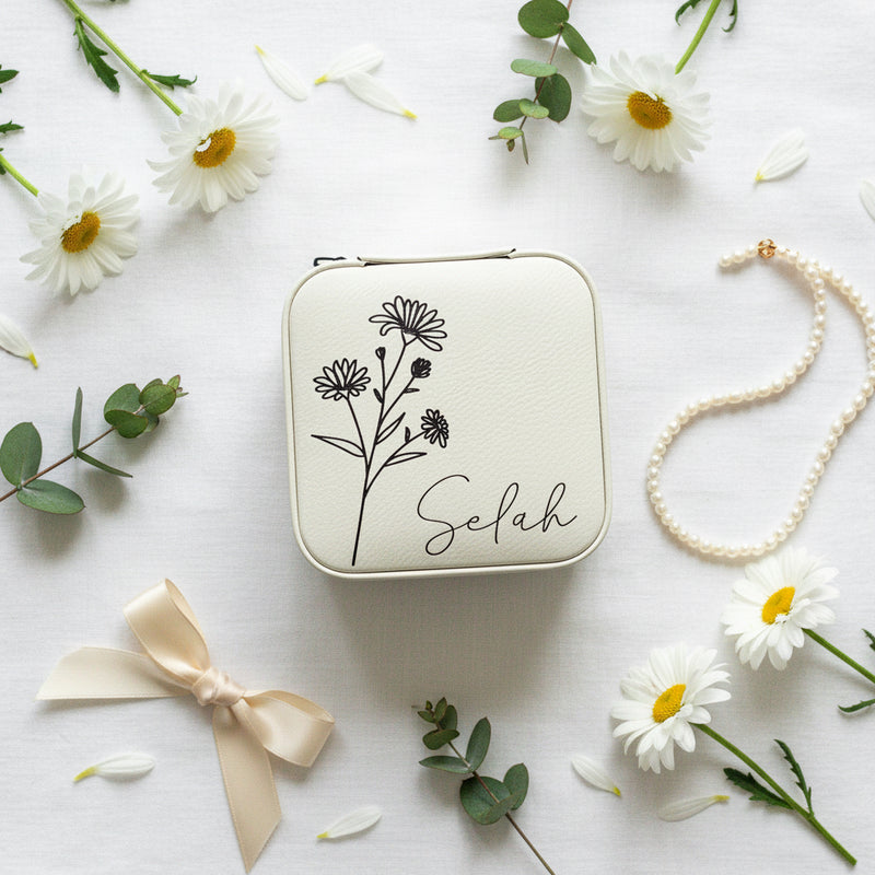 Birth Flower Engraved Jewelry Box