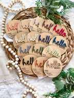 Hello World Birth Stat Announcement Wood Disc - Layered 3D