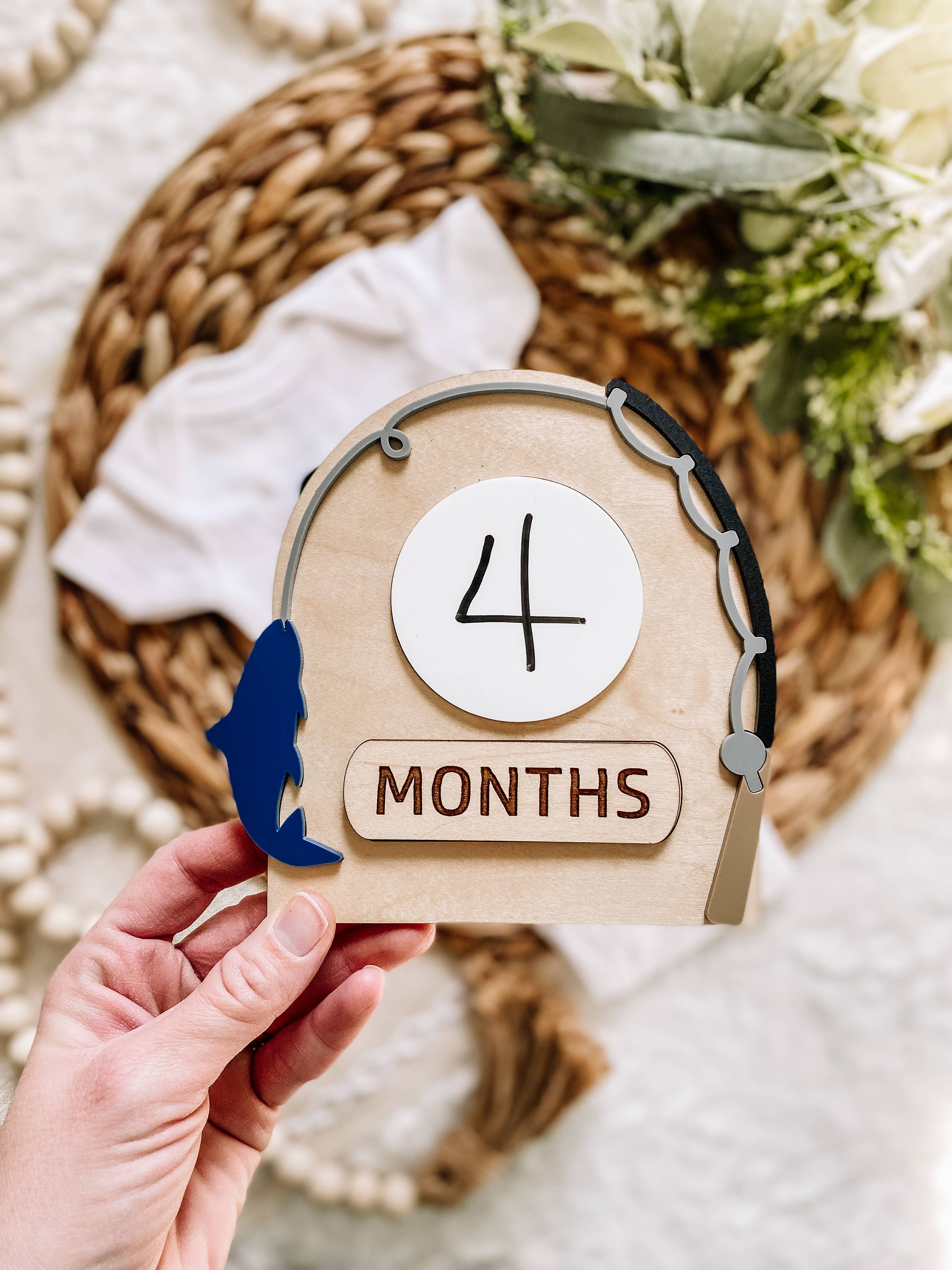 Fishing Baby Monthly Milestone Dry Erase Sign
