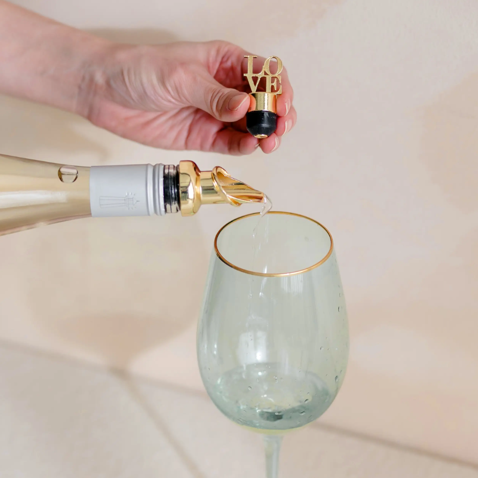 Gold Metal Wine Bottle Stopper & Pourer - Love