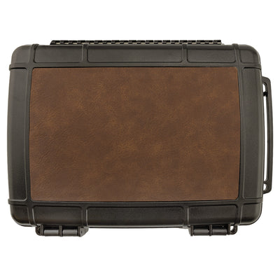 Personalized hard case with engraved leather panel, blank brown leatherette