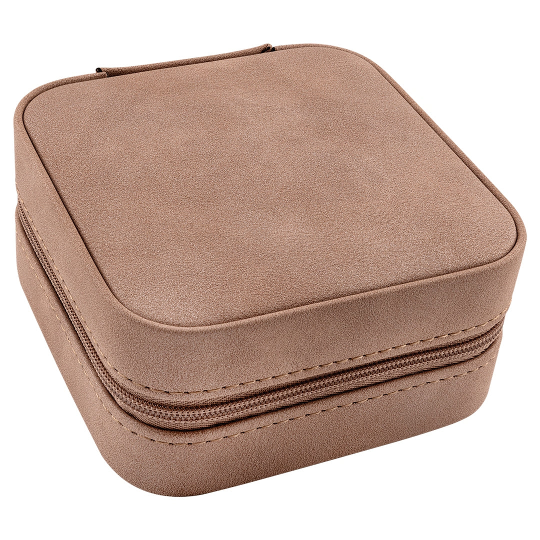 Personalized zippered travel jewelry case in taupe, blank