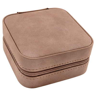 Personalized zippered travel jewelry case in taupe, blank