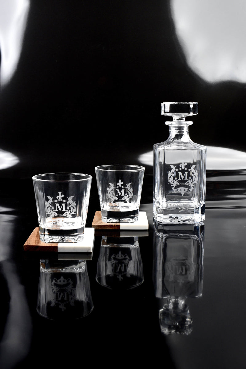 Engraved Whiskey Decanter Set