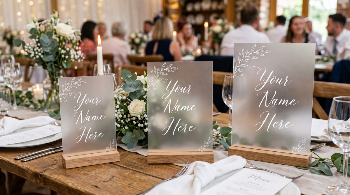Personalized acrylic table numbers with Your Name Here