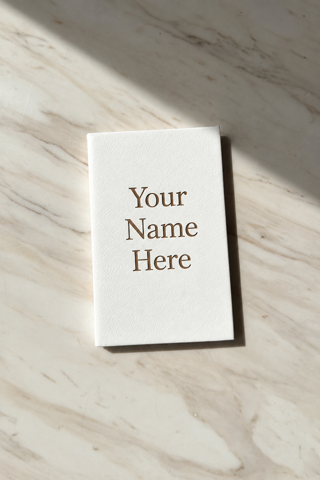 White leatherette journal personalized with Your Name Here