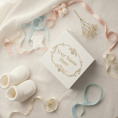 White baby keepsake box personalized with Your Name Here