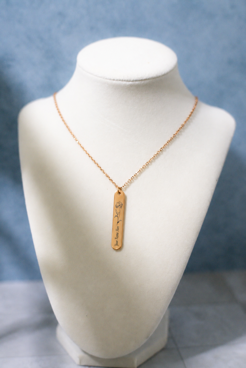 Personalized birth flower necklace engraved Your Name Here