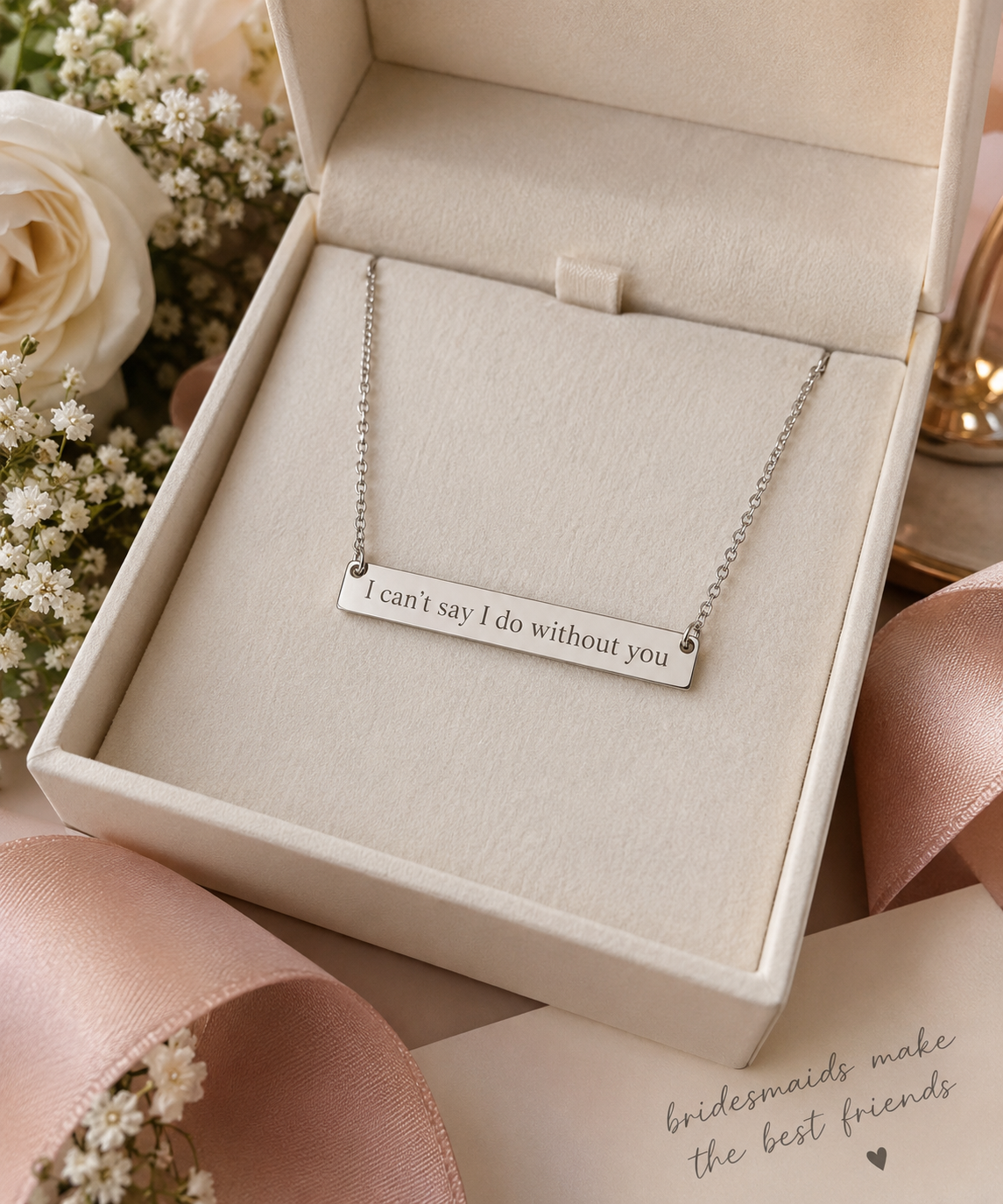 Bridesmaid proposal necklace fixed engraving close-up