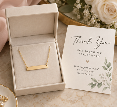 Blank bridesmaid thank-you necklace ready for engraving