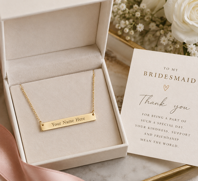 Personalized bridesmaid thank-you necklace engraved Your Name Here