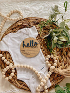 Hello World Birth Stat Announcement Wood Disc - Layered 3D