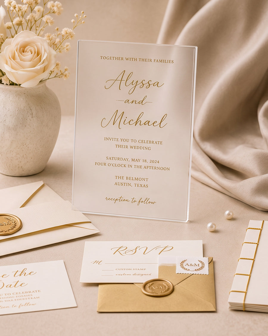 Personalized 5x7 Acrylic Wedding Invitations – portrait product view