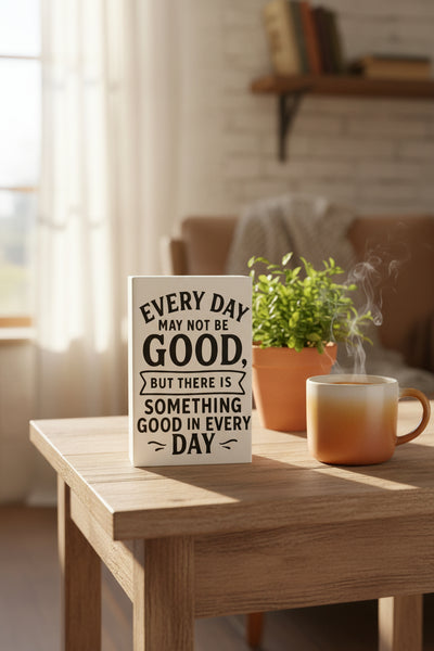 White engraved journal that reads Every Day May Not Be Good But There Is Something Good In Every Day