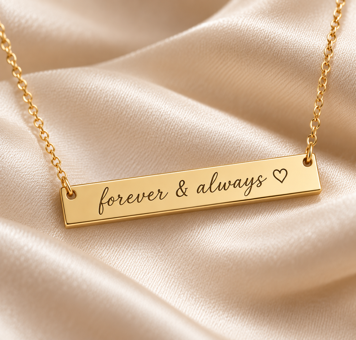 Forever and Always necklace engraving close-up