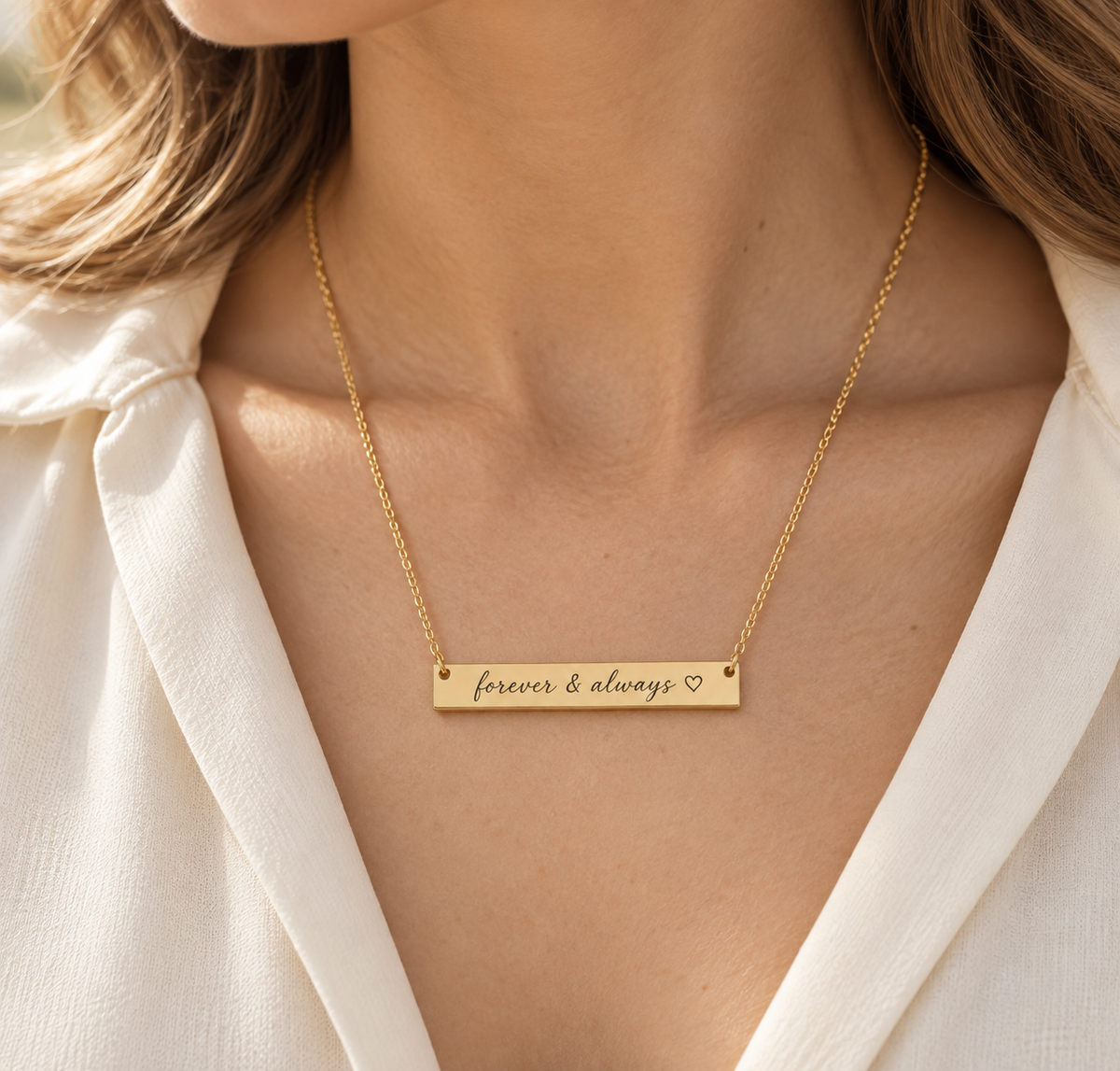 Forever and Always necklace worn lifestyle photo
