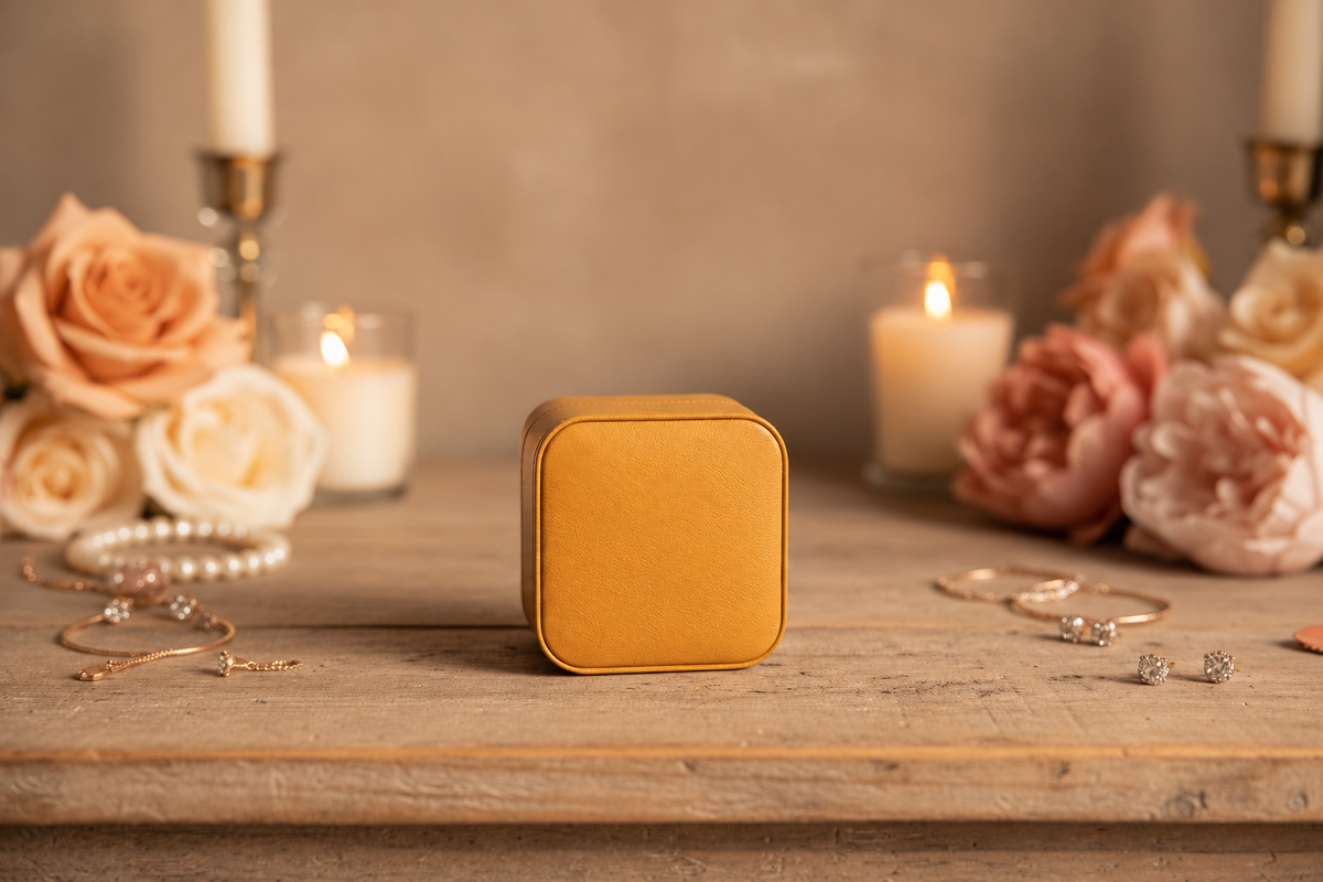 Blank tan jewelry box ready for personalization