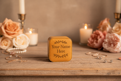 Tan jewelry box personalized with Your Name Here