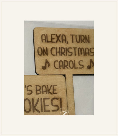 Authentic engraved wood product photograph: Christmas Carols — Wooden Helper Music Sign