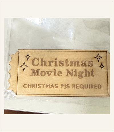 Authentic engraved wooden Christmas Helper Prop, Christmas Movie Night — Wooden Helper Ticket