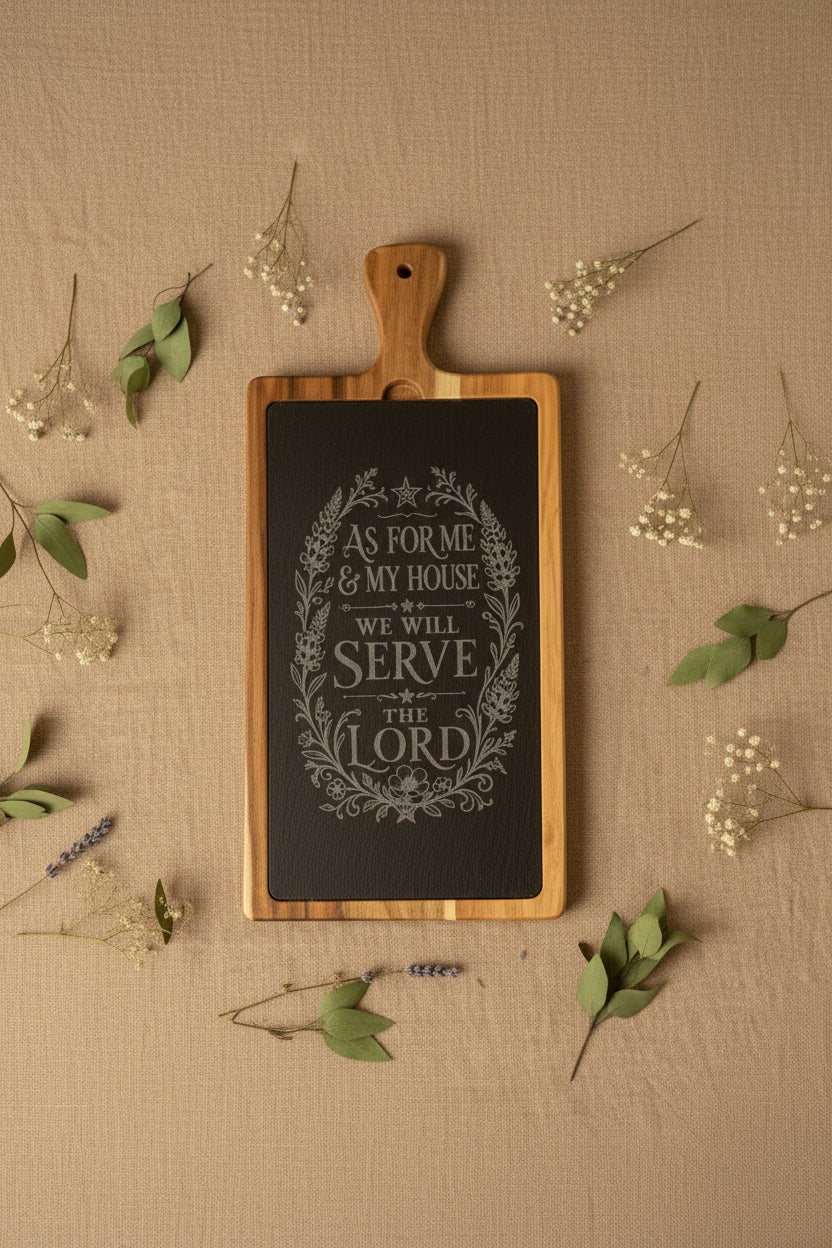 As for me and my house Joshua 24:15 engraved acacia slate serving board