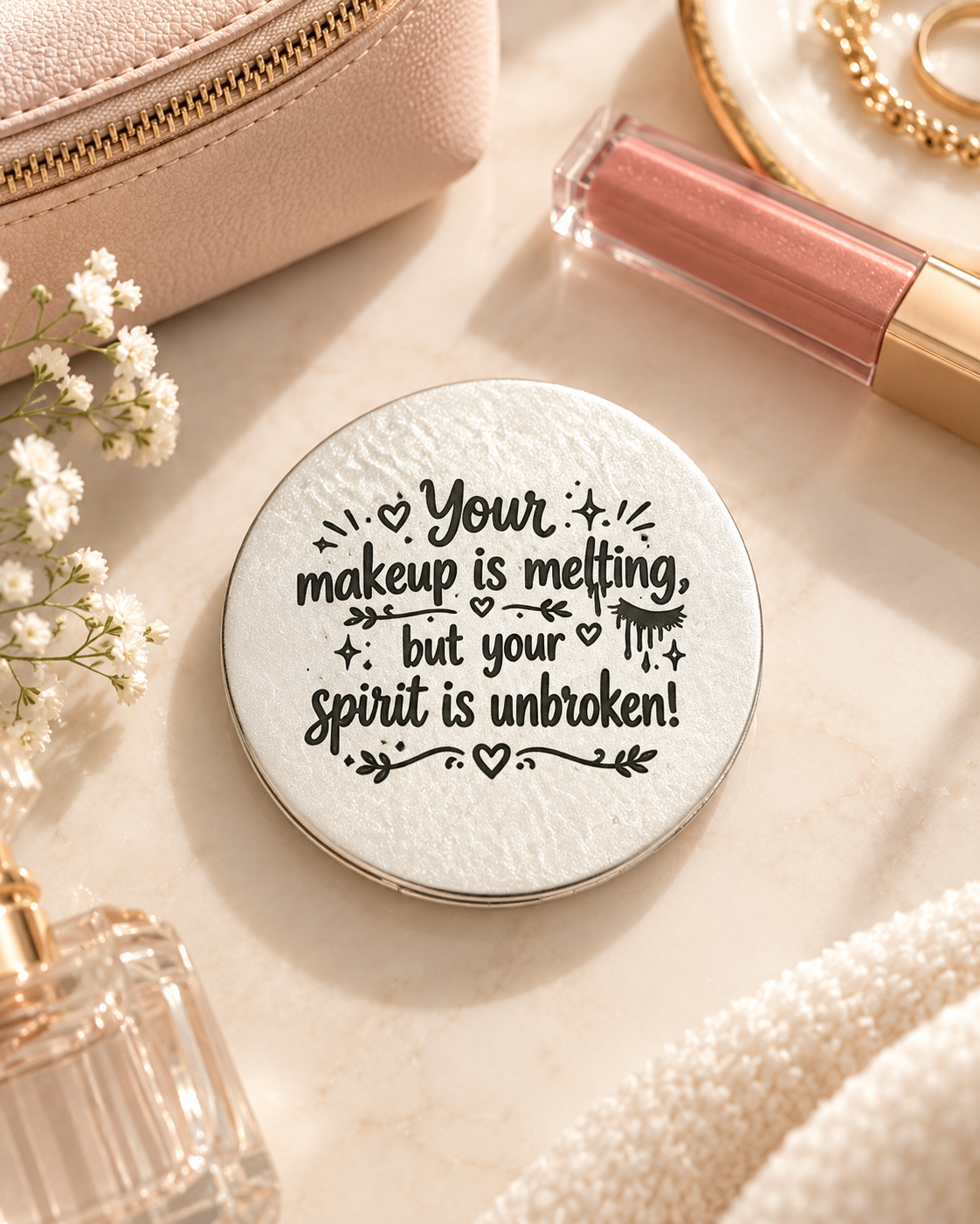 Makeup Melting, Spirit Unbroken Engraved Compact Mirror — product view 2