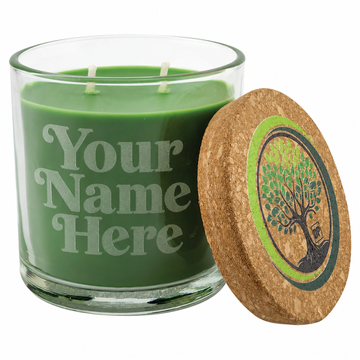 Personalized laser-etched glass candle with Your Name Here
