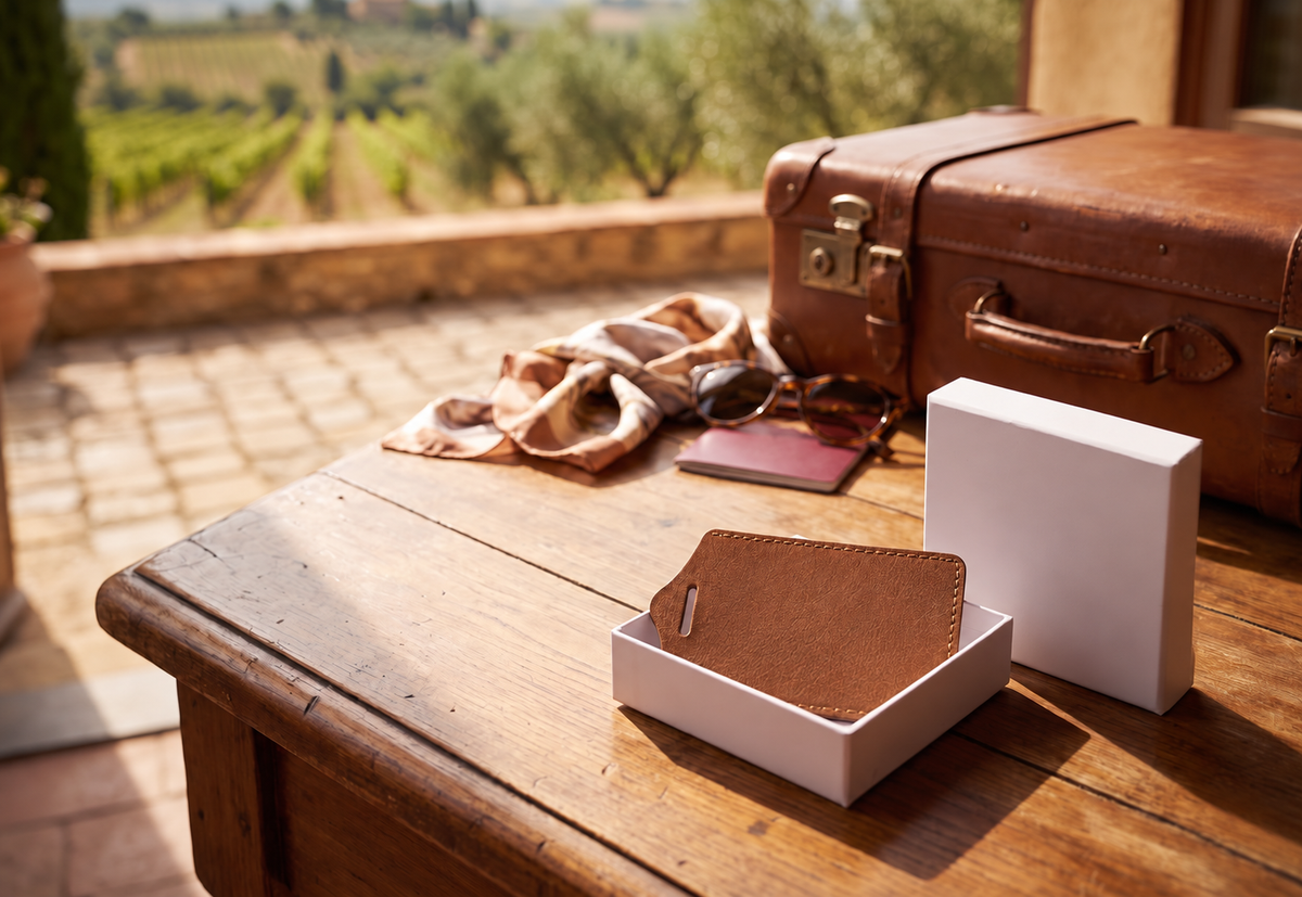Blank brown luggage tag ready for personalization