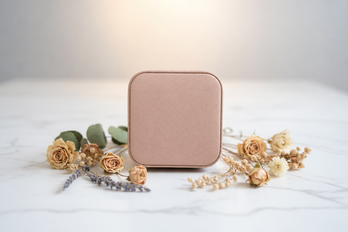 Blank blush jewelry box ready for personalization