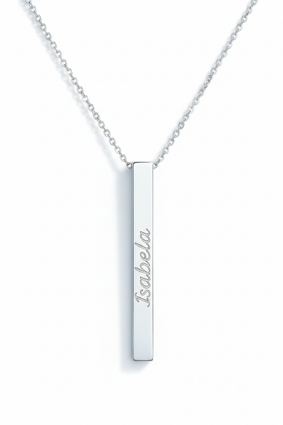 name engraved on vertical bar necklace