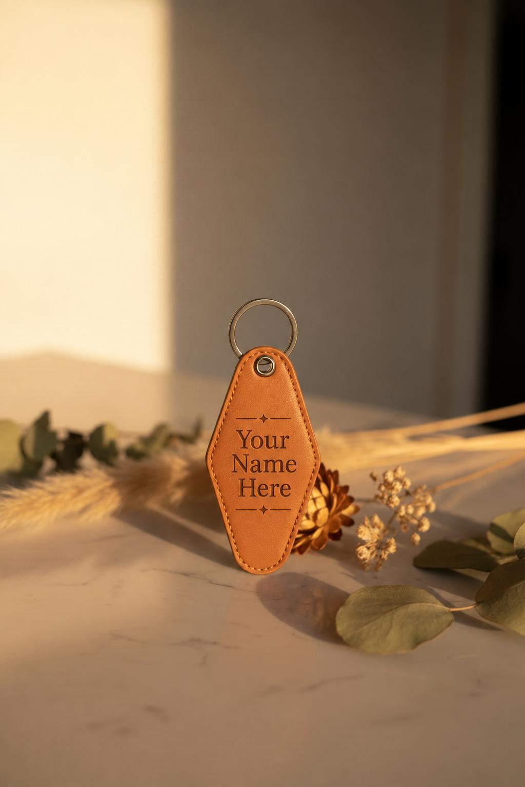 Orange motel keychain personalized with Your Name Here