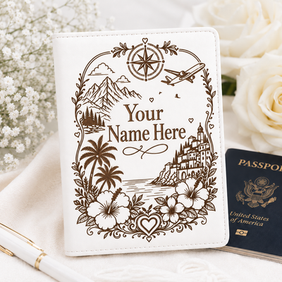 White passport holder personalized with Your Name Here