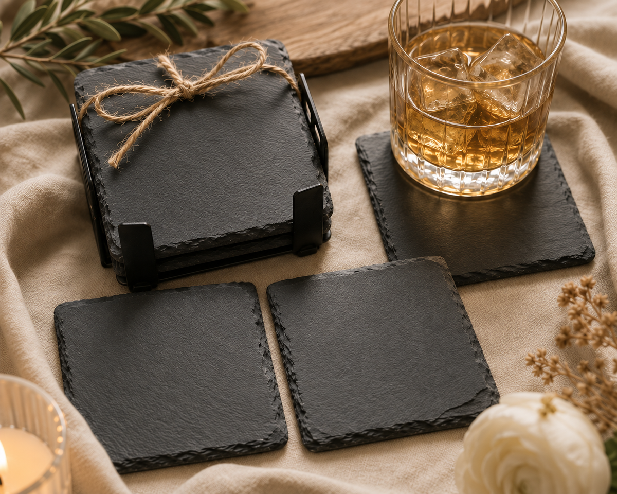 Blank slate coaster set ready for personalization