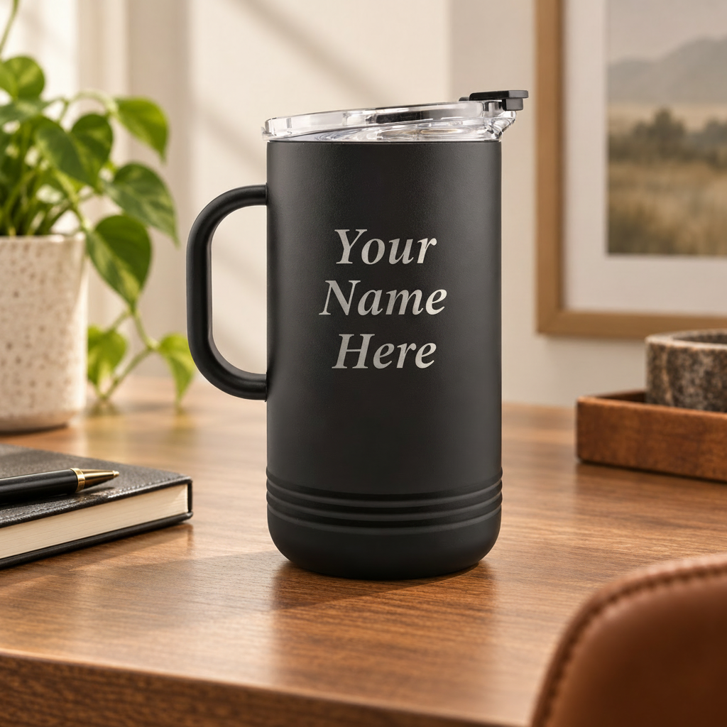 Personalized Insulated Travel Mug with Handle — product view 3