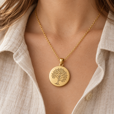 Tree of Life necklace worn lifestyle photo