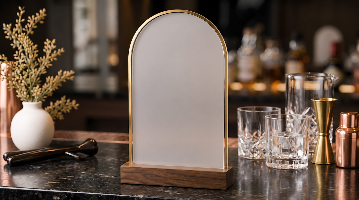 Blank acrylic wedding bar menu sign ready for personalization