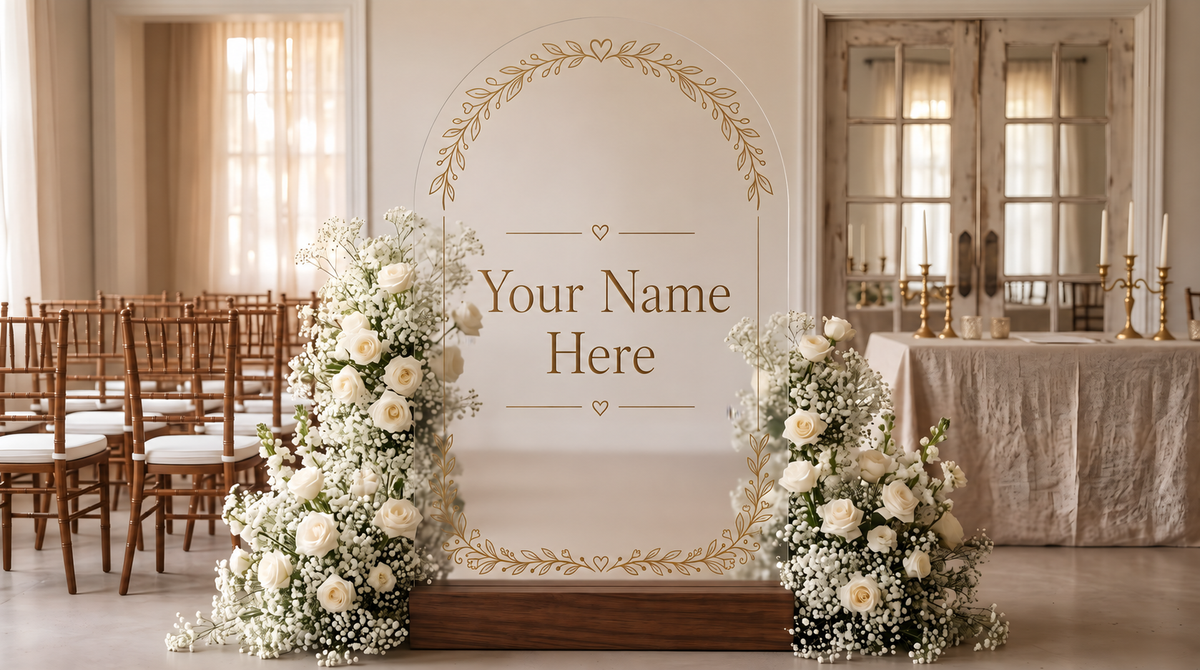 Personalized acrylic wedding ceremony program with Your Name Here